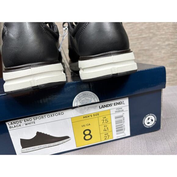 Lands End Sport Oxford Comfort Shoes Mens Size 8 Black White Item 1908426 NEW